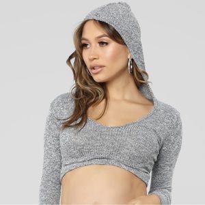Fashion Nova Cropped Hooded Jersey Top